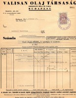 Régi számla: Budapest, Valisan Olajtársaság.