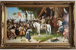 The arrival of Magyars oil painting together with blonde frame