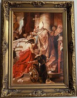 Vajk's Baptism painting in blonde frame