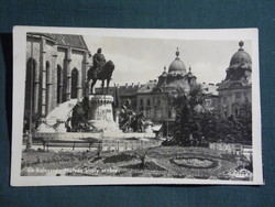 Képeslap,fotó,Kolozsvár,Mátyás király szobor,visszatért emlék bélyegzés, 1940-