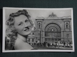 Képeslap,Budapest,Keleti pályaudvar,vasútállomás,villamos,Simor Erzsi színésznő,1920-