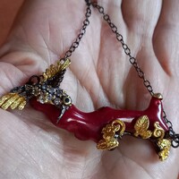 Valodi kézmüves ötvös korall 925 Ezüst 14k nyaklanc