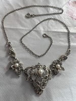 Turquoise and Pearl Silver Necklace