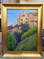 Napsütötte városrészlet, 1914 - K. K. monogram szignóval - Meersburg am Bodensee, Németország