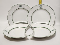 Herendi "Fortuna restaurant" jelzett, zöld csíkos porcelán reklám salátás tányér 4 db (3240)