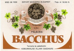 Boros címke: Kiskunhalasi Bacchus pezsgő. (ital címke)