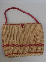 Vintage ,fonott,kendertáska ,szalmatáska 1940-50 évek (kézimunka)
