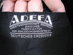 Antik férfi kabát ADEFA a náci időkből, árja cégek cimkéjével, E. Breuninger A. G.