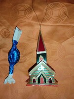 Karácsonyfadísz - templom, szalma-karton dísz.