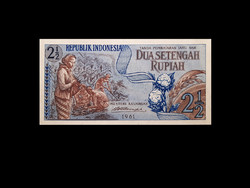 UNC - KETTŐ ÉS FÉL RÚPIA - INDONÉZIA -1961 - ma már ritkaság!