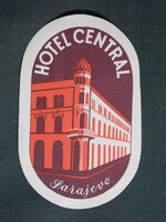 Advertising suitcase label, Bosnia-Herzegovina, Sarajevo, hotel central, 1950-60-