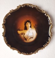 Antik porcelán falitál, női portréval, Z.S. & Co. Bavaria