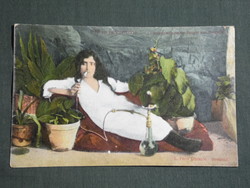 Képeslap,Libanon,Bejrút,Beyrouth La femme musulmane fumant son Narguité,muzulmán nő,vízipipa, 1920-