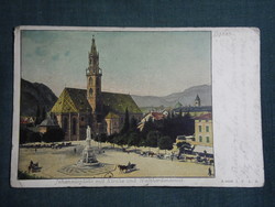 Képeslap,litho,Olaszország,Bozen,Johannisplatz mit Kirche und Waltherdenkmal,templom látkép , 1900-