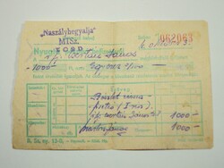 Nyugta pénztári befizetésről - Naszályhegyalja MTSZ - 1964.