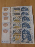 Sorszámkövető 1000 forintos 2011-es DA sorozat (5db)