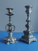 ! 2 db szép ezüstözött Ón vagy bronz! gyertyatartók apró talphibákkal (a hibákat fotóztam)  - 757