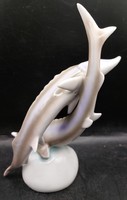 Hollóházi porcelán kecsege pár, 23 cm magasságú. 2025b