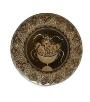 Virágmintás réz dísztányér, fali tányér, fali dísz