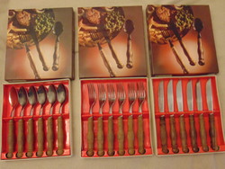 Retro fanyelű evőeszköz készlet / kanál, villa, kés /