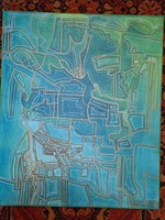 2012 Szignált  absztrakt akril   vásznon 50x60 cm MENU?? belga művész?