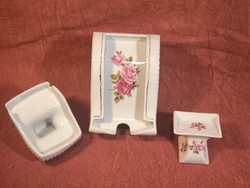 Zsolnay 3db-os rózsás porcelán cigarettás szett  TP40