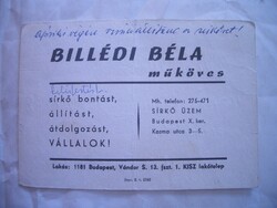 Billédi Béla műköves névjegykártya