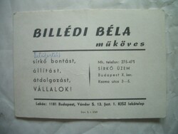 Billédi Béla műköves névjegykártya