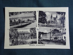 Képeslap,Jánoshalma,mozaik,iskola,templom,játszótér,szakiskola, látkép,részlet 1957-