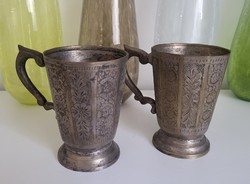 2 darab vésett patinás ezüstözött füles boros pohár, kupa