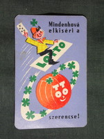Kártyanaptár,Totó Lottó szerencsejáték,grafikai,reklám figura, 1962,   (7)