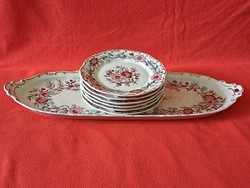 RITKA! ZSOLNAY JAPÁN CSERESZNYEVIRÁG MINTÁS SÜTEMÉNYES / SZENDVICSES KÉSZLET 6 + 1