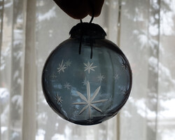 Ezüst színű, vintage üveggömb dísz, karácsonyfadísz - 9db