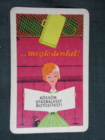 Kártyanaptár,Állami Biztosító,baleset biztosítás,grafikai rajzos,vasút,utazás, 1963,   (7)