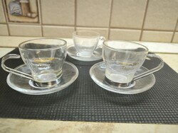 Retro üveg,füles kávéspohár , kistányérral 3 db eladó!2 db EDUSCHO dupla+1 sima