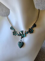 Antique austria-hungarian silver paved turquoise necklace