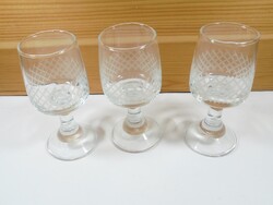 Retro régi likőrös italos csiszolt mintás üveg pohár - 3 db