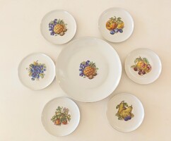 Régi német Colditz porcelán süteményes készlet Kahla gyümölcsmintás 7 db