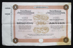 Borsod-Miskolczi and Debreczeni István Steam Mill Share 5x50 pengő 1926 - Miskolc