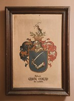 Híres Zsolnay porcelán festő, Seszták János által festett nemesi címer! Görög család címere!