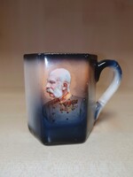 Hatszögletű Ferenc József fajansz bögre