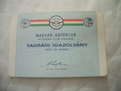 Magyar Autóklub tagsági igazolvány 1987