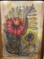 MACSKÁSSY IZOLDA NAGY MÉRETŰ SELYEMRE FESTETT KÉP!   72X53 cm!!!