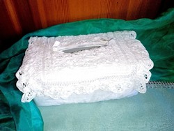 Csipkés, vintage zsebkendő tartó./dobozosra/.