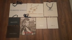 8 db eredeti divatmárkás papírtáska, Gucci , Versace , Guess , Swarovski , Zago