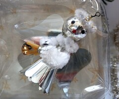 Régi Gablonz és zsenília  karácsonyfa dísz angyalka 12db  8cm ár/db