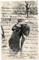 Képeslap:  Szerelmespár, korcsolya. 1901.