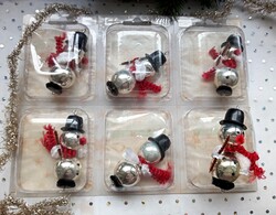 Régi Gablonz és zsenília  karácsonyfa dísz hóember 6db  8cm ár/db