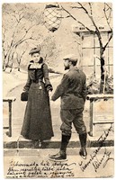 Képeslap:  Szerelmespár, korcsolya. 1900.