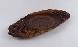 1T566 Antique Dragon Decorated Teak Serving Tray 19 x 36.5 cm